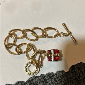 Monet Gold and Red Chain-Link Bracelet with Charm